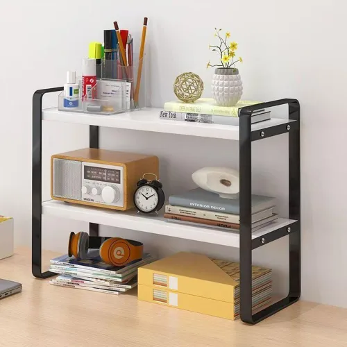 Miniatura 9 de Hbluefat Estante organizador de escritorio, 2 niveles, multiusos, estante de almacenamiento de mesa, pequeño estante de almacenamiento de encimera