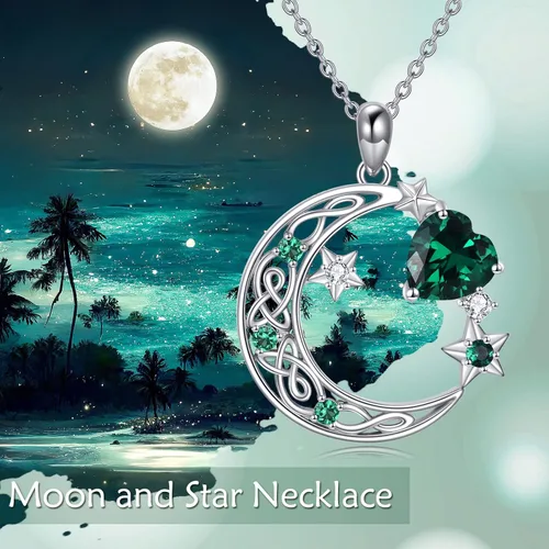 Miniatura 4 de Collar de plata de ley con estrella de luna creciente para mamá e hija, piedra natal, granate, día de la madre, cumpleaños, joyería celta, regalos
