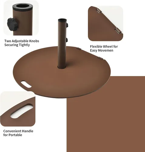 Miniatura 8 de Tangkula Base de sombrilla de patio de 50 libras, soporte redondo de 27.5 pulgadas con ruedas, base de sombrilla de acero resistente al aire libre