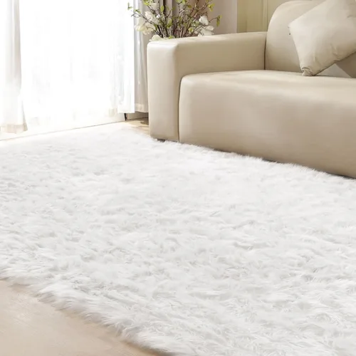 Miniatura 47 de ORINOVA Alfombras de pelo sintético lavable de color gris plateado claro para dormitorio, alfombra de felpa para sala de estar, alfombra