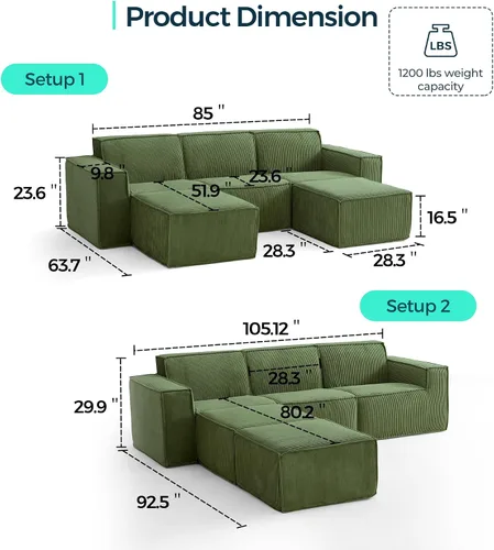 Miniatura 2 de LINSY HOME Sofá Seccional Modular, Sofá de 105" en Forma de U de 3 Asientos con 2 Otomanas, Sofás Seccionales de Pana Tipo Nube para Sala de Estar
