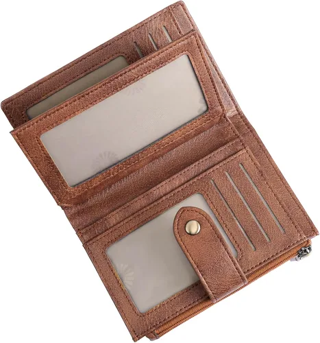 Miniatura 17 de FALAN MULE Cartera pequeña para mujer, de piel, plegable, compacta, pequeña, con bloqueo RFID, amarillo, antiguo (Antique Yellow), Cartera Rfid