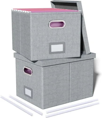 Miniatura 35 de Organizador de archivos en paquete de 2, caja archivadora portátil con tapa, compatible con carpetas tamaño carta/legal, organizador de documentos