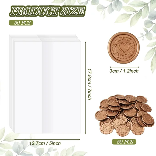 Miniatura 2 de Yeaqee Juego de 50 envolturas de invitaciones de boda, chaquetas de vellum preplegadas para invitaciones de 5 x 7 pulgadas, calcomanías