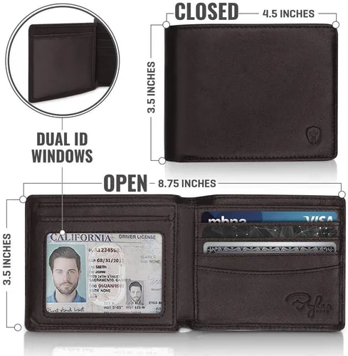 Miniatura 4 de Bryker Hyde Cartera RFID con 2 ventanas de identificación para hombres, plegable lateral, billetera de viaje de capacidad extra, marrón - piel