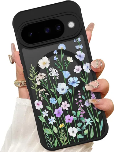 ZIYE Funda magnética para Google Pixel 10 de 6.3 pulgadas [compatible con MagSafe] Funda de policarbonato duro y TPU suave con flores florales