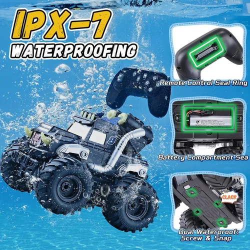 Miniatura 7 de Auto de control remoto anfibio 3 en 1, barco a control remoto/pistola de agua, 2.4 GHz, todo terreno, camiones monstruos impermeables para niños