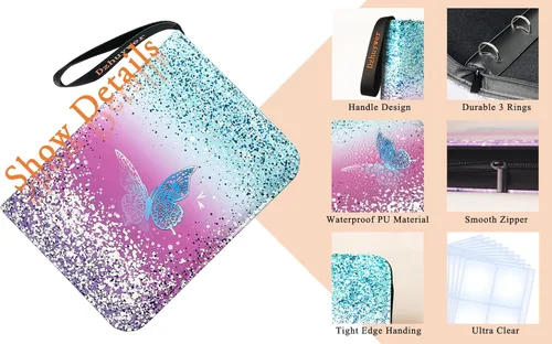 Miniatura 3 de Carpeta de tarjetas coleccionables para 4 bolsillos, 480 tarjetas con 60 fundas extraíbles con cremallera de protección, pulsera de fácil