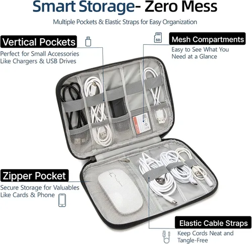 Miniatura 2 de Funda organizadora de artículos electrónicos, bolsa organizadora de cables de viaje, bolsa de almacenamiento portátil para cable, cargador