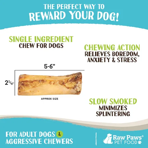 Miniatura 3 de Raw Paws Huesos de médula de carne ahumada para perros, 6 pulgadas (4 unidades) empacados en Estados Unidos, huesos de carne de res, golosinas