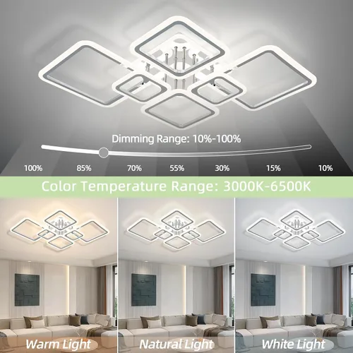 Miniatura 2 de Modernas luces LED de techo para dormitorio, 40.2 pulgadas, regulables, cuadradas, 6+1 anillos, luces de techo para sala de estar con control remoto