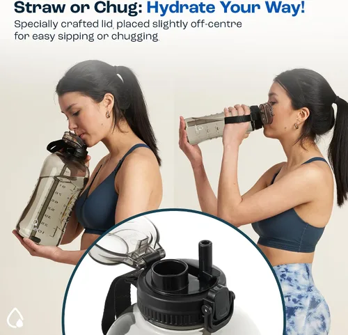 Miniatura 4 de AQUAFIT Botella de agua de 128 onzas con marcador de tiempo, popote 2 en 1 y tapa para beber, botella de agua grande para gimnasio sin BPA