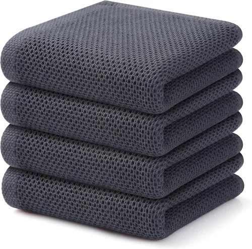 Kitinjoy - Paños de cocina de 100 % algodón, tela de tejido gofrado, paño de limpieza ultrasuave, absorbente y de secado rápido. Gris Oscuro
