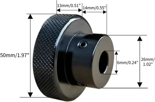 Miniatura 2 de CHANCS Rueda de aleación de aluminio para máquina herramienta 1.969 in (2 pulgadas) OD 0.236 in (1/4 ") agujero moleteado negro oxidado manijas