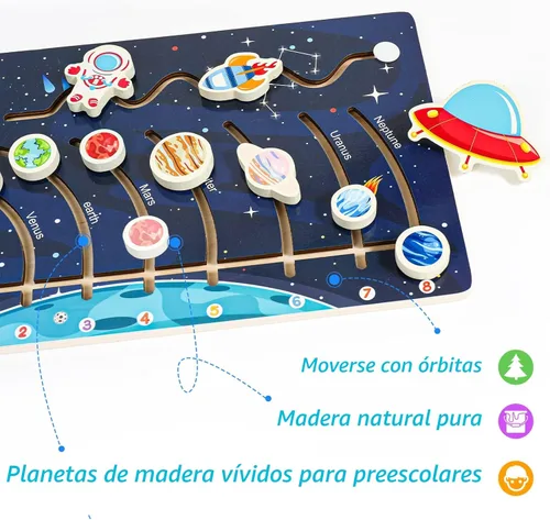 Miniatura 3 de Zeoddler Rompecabezas de sistema solar móvil para niños de 3 a 6 años, juguetes espaciales de madera, planetas para niños, actividades