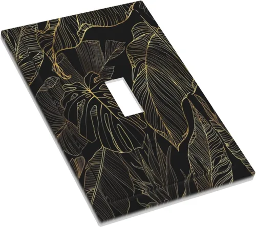 Miniatura 3 de Cubierta de interruptor de luz de palanca de hojas tropicales negras y doradas, hoja de palmera, decoración de 1 cuadrilla, placa frontal eléctrica
