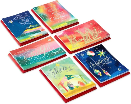 Miniatura 3 de Hallmark Surtido de tarjetas de Navidad religiosas en caja, estrella de maravilla (36 tarjetas y sobres) rosa, azul, amarillo, verde, naranja