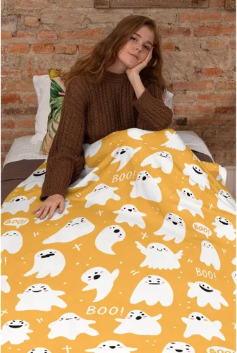 Miniatura 4 de Manta amarilla con diseño de dibujos animados y fantasma, ligera, para mujeres y hombres, suave y acogedora manta de forro polar para sala de estar