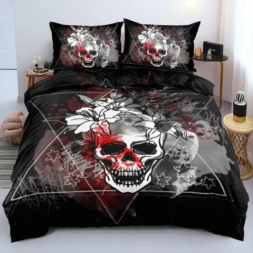 Miniatura 8 de Juego de funda de edredón con diseño de calavera de la muerte de Holiyjog, tamaño queen, juego de ropa de cama gótica, funda de edredón con diseño