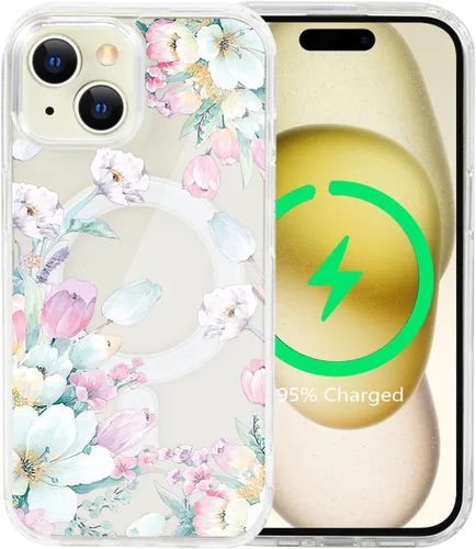 Miniatura 41 de Funda magnética de flores para iPhone 15 [compatible con MagSafe] Bonito patrón floral transparente a prueba de golpes