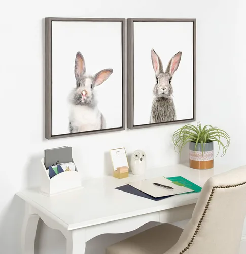 Miniatura 7 de Kate and Laurel Sylvie - Lienzo enmarcado para pared, diseño de conejo, conejo, hembra y conejo, arte de pared por Amy Peterson, 18 x 24 pulgadas