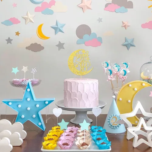 Miniatura 6 de 1 pieza de decoración de pastel de 16 años con purpurina de luna y estrella de luna feliz 16 cumpleaños, decoración para tartas de cumpleaños de 16