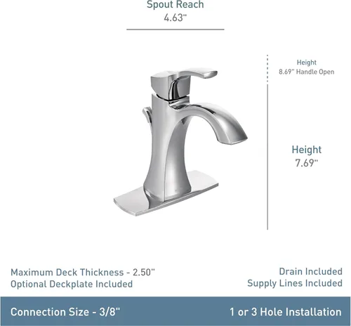 Miniatura 8 de Moen Voss – Grifo monomando de un solo agujero para lavabo de baño, cromado, con placa de cubierta opcional, 6903