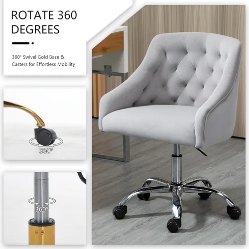 Miniatura 6 de Silla de Oficina para el Hogar, Silla Giratoria de Terciopelo Ajustable de Acento/Tocador con Brazos y Ribete de Tachuelas para Dormitorio