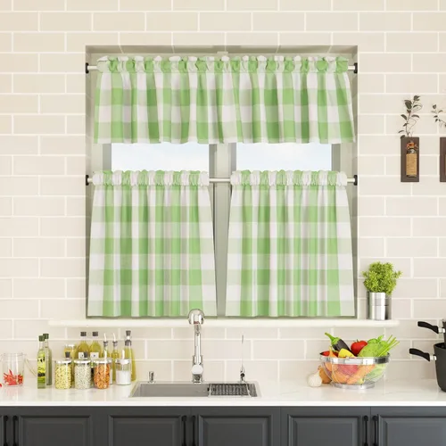 Miniatura 211 de Cenefas de cortina para ventana de 16 pulgadas de largo, 2 paneles de cuadros búfalo, cortinas pequeñas con bolsillo para barra, estilo clásico