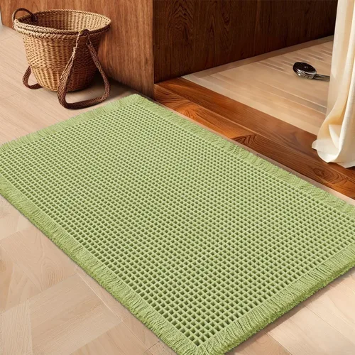 Miniatura 17 de IM HOME Tapete de baño de punto gofre, color caqui, de 24 x 17 pulgadas, tejido bohemio, moderno, absorbente, antideslizante, suave, lavable