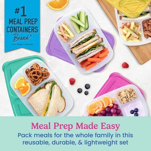 Miniatura 2 de Bentgo Easyboxes - Cajas de almuerzo apilables originales - Recipientes de comida reutilizables de 3 compartimentos para niños y adultos - Caja
