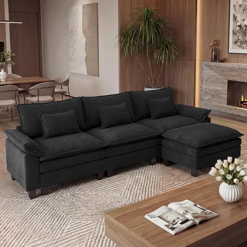 Miniatura 21 de URRED Cloud Couch Sofá Seccional Modular, Sofá Moderno en Forma de U de Asiento Profundo de 157", con 2 Otomanas y Almohadas, Sofás de Chenilla Azul
