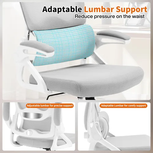 Miniatura 8 de Silla de oficina ergonómica, silla de oficina de malla con soporte lumbar, silla de escritorio de respaldo medio con brazos abatibles, cómoda silla