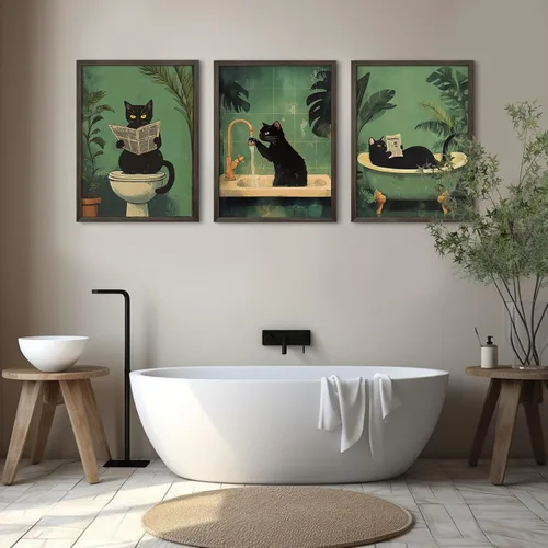 Miniatura 5 de Arte de pared de baño de gato, lienzo divertido para decoración de pared, imágenes de gato negro, impresiones lindas divertidas para baño, póster