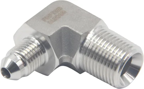 Miniatura 5 de HFS (R) 3/8" macho NPT a 1/4" macho JIC codo 90° Flare tubería de acero inoxidable 304 (3/8" MNPT x 1/4" MJIC)