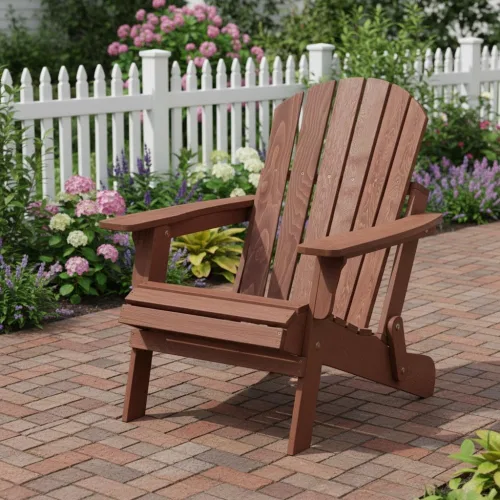 Miniatura 4 de Juego de 2 sillas Adirondack plegables de madera para exteriores con respaldo premontado en marrón claro, silla de patio de madera maciza