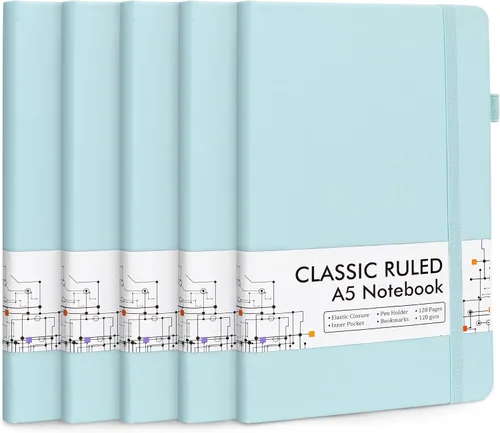 Miniatura 20 de Feela - Paquete de 5 cuadernos en blanco de tapa dura para la escuela, cuadernos de negocios clásicos con líneas cuadriculadas y soporte