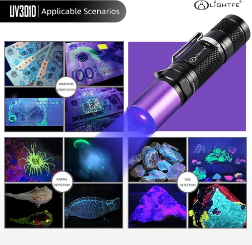 Miniatura 5 de Linterna UV de Luz Negra 365nm Blacklight UV301D con Fuente LED LG, Lente de Filtro Negro, Máx. 3000mW de Alta Potencia para Luz de Curado