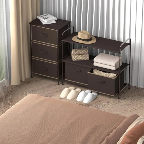 Miniatura 7 de Simple Houseware - Armario de almacenamiento de 3 niveles con 2 cajones Marrón
