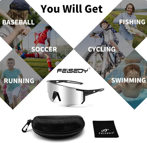 Miniatura 8 de FEISEDY Gafas de sol para niños, gafas de sol de béisbol juveniles, UV400, deportes, adolescentes, ciclismo, sombras para niños y niñas de 8 a 16