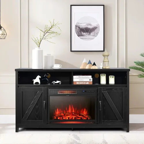 Miniatura 2 de Tangkula Soporte eléctrico para TV con chimenea, para televisores de hasta 65 pulgadas, con chimenea sintética empotrada de 25 pulgadas y 1350 W, 3