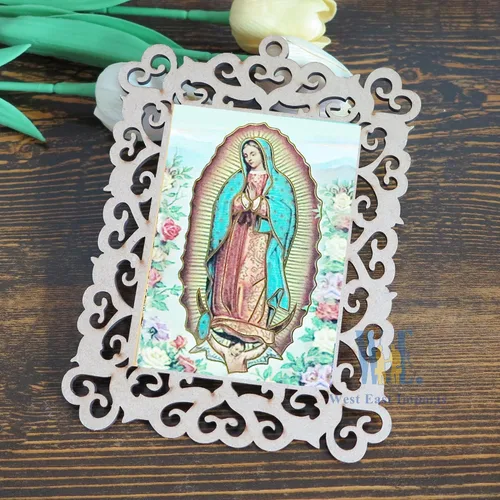 Miniatura 3 de Bautizo Favores 12 piezas Nuestra Señora de Guadalupe marcos de fotos de madera para primer viaje bautizo conmemorativo regalo con bolsas
