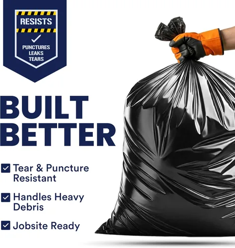 Miniatura 3 de Plasticplace Bolsas de basura para contratistas de 40-45 galones │ 3.0 mil │ Bolsa de basura negra resistente │ 40 x 48 pulgadas (50 unidades)