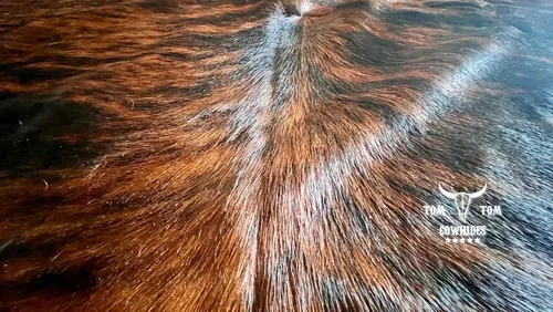 Miniatura 7 de Alfombra De Piel De Vacuno 7x6 Brindle Rojo Marrón Negro Cuero Natural