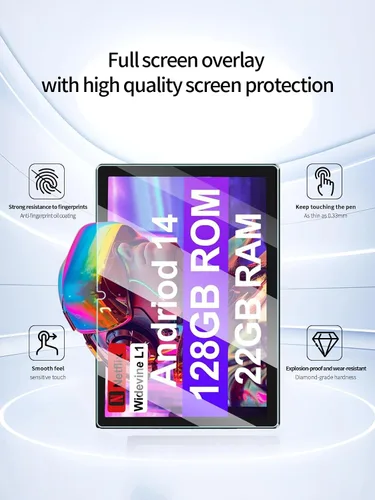 Miniatura 2 de Protector de pantalla para tablet ZIOVO Z168 Android 14 de 10.1 pulgadas, dureza 9H antiarañazos, sensible al tacto, bordes redondeados 2.5D, sin