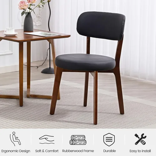 Miniatura 6 de Yilaywain - Sillas de comedor modernas de mediados de siglo con marco de madera de caucho, tapizado de piel sintética negra, capacidad
