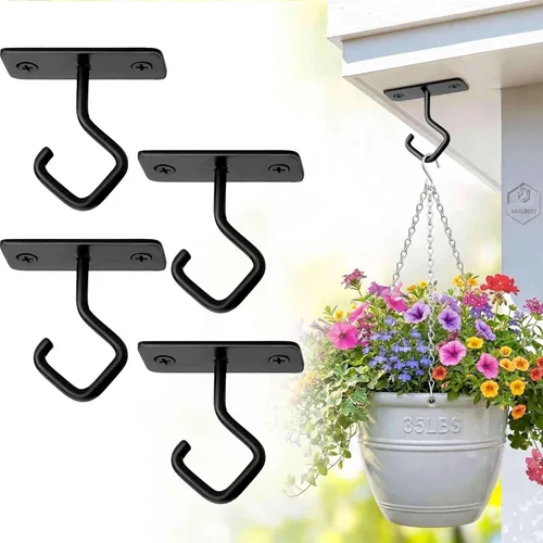 Miniatura 13 de Lifyzoon Soporte para plantas colgantes de alta resistencia: capacidad de peso de 50 libras, ganchos de metal negro para exteriores, ganchos