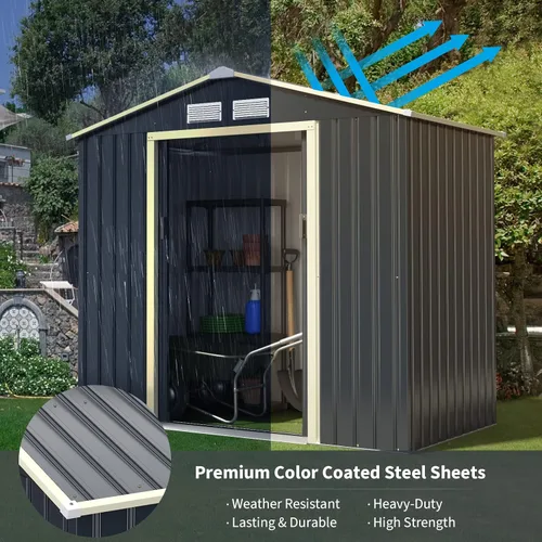 Miniatura 3 de Goplus Cobertizo de almacenamiento, organizador de metal de 7 x 4 pies, para exteriores, con 4 rejillas de ventilación y doble puerta corrediza