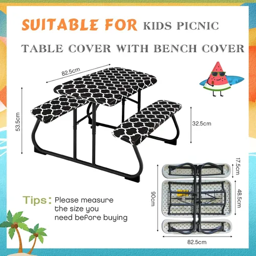 Miniatura 2 de Moukeren Funda de mesa de picnic de 3 piezas para niños con fundas de banco, mantel ajustable para exteriores, vinilo impermeable, para camping