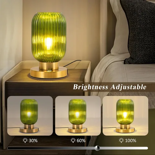 Miniatura 5 de Lámpara de mesa de cristal para sala de estar, lámpara de noche vintage para dormitorio, lámpara de mesa de noche regulable de 3 vías con control